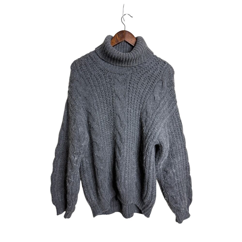 DÔEN Leighton 100% Merino Wool Cable Knit Fisherman Turtleneck Sweater S